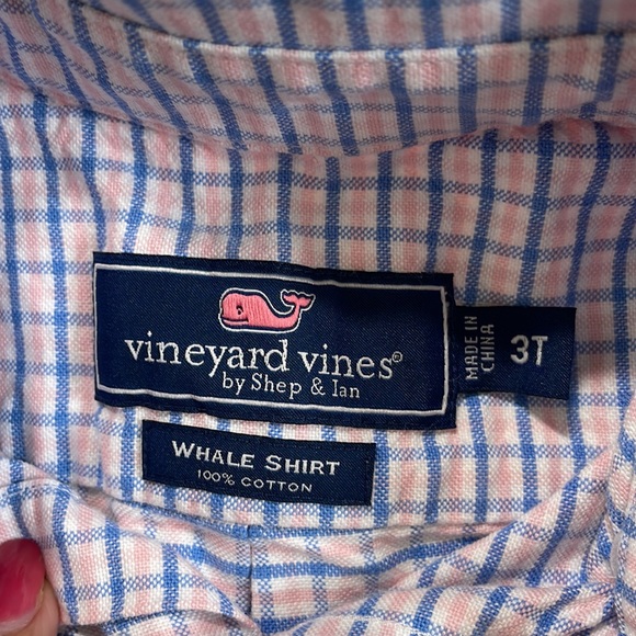 Vineyard Vines Boys Pink Blue Plaid Whale Button Down Long Sleeve Shirt 3T - Picture 4 of 8